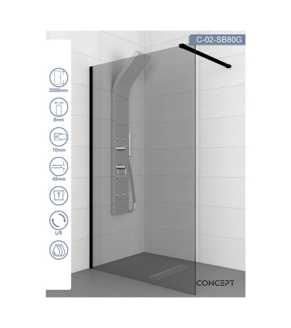 Tuš stena C_02_SB80G Concept MonteDark 80x200cm